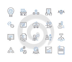 Enterprise leadership line icons collection. Strategy, Innovation, Adaptability, Vision, Responsiveness, Resilience