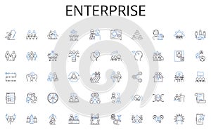 Enterprise line icons collection. Visionary, Innovative, Decisive, Strategic, Courageous, Resilient, Influential vector