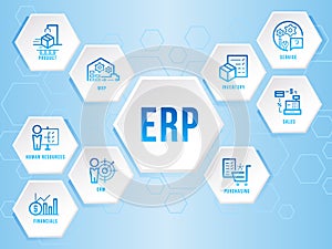 Enterprise resource planning ERP module Hexagon icon sign infographics art vector design