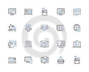 Enterprise Venue line icons collection. Business, Corporate, Conference, Meeting, Convention, Tradeshow, Event vector