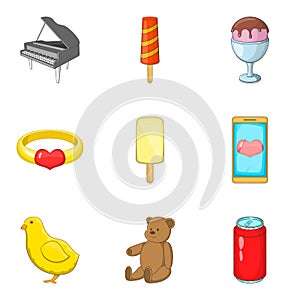 Entertain icons set, cartoon style