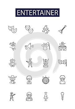 Entertainer line vector icons and signs. Artist, Humorist, Entertainer, Comedian, Clown, Actor, Musician, Speaker