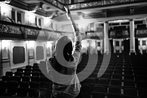 Entertainer performing on a stage in a empty theater,concert hall without fans