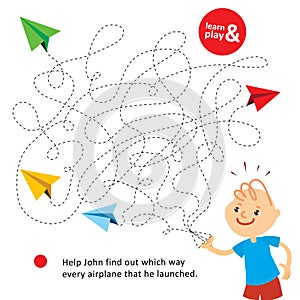 Entertaining challenge game for children. Help John find which way every paper airplane that he launched. Logic maze for