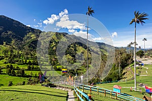 Entertainment center in Valle del Cocora Valley with tall wax palm trees. Salento, Quindio department. Colombia