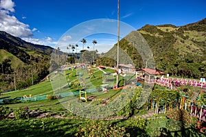 Entertainment center in Valle del Cocora Valley with tall wax palm trees. Salento, Quindio department. Colombia