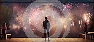 Entertainment centric bokeh backdrop with blurred bokeh, dazzling fireworks, and crowd scenes photo