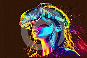 entertainment freezelight girl in neon gles virtual reality vr headset