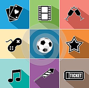 Entertainment icons set flat design