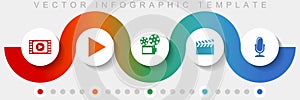 Entertainment infographic vector template with icon set, miscellaneous icons such as video, play, cinema, movie and music for