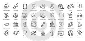 Entertainment - outline web icon collection, vector, thin line icons collection