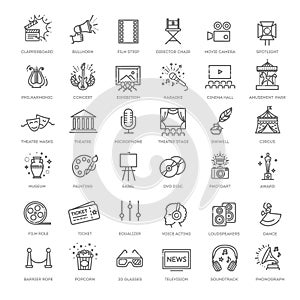 Entertainment - outline web icon collection, vector, thin line icons collection