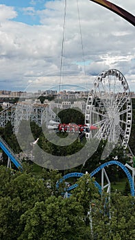 Entertainment park. View from above. Photo from the drone. Lunapark