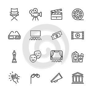 Entertainment and performance line vector icons. Theater and cinema outline symbols