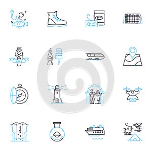 Entertainment sector linear icons set. Music, Movies, Television, Gaming, Comedy, Theatre, Performance line vector and