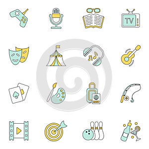 Entertainments icons flat