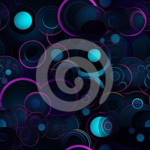 Enthralling maximalist pattern with blue and purple circles on black