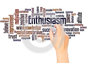 Enthusiasm word cloud hand writing concept photo