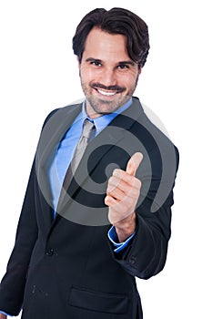 Enthusiastic businessman giving a thumbs up