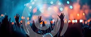 The Enthusiastic Crowd Raising Hands at a Live Music Concert.AI generated image