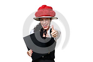 Enthusiastic laughing young Black Forest waitress