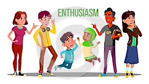 Enthusiastic Multiethnic Students, Adults, Children Vector Characters