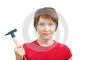 Enthusiastic woman with hammer