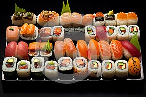 Enticing Intricate Platter sushi rolls. Generate Ai photo