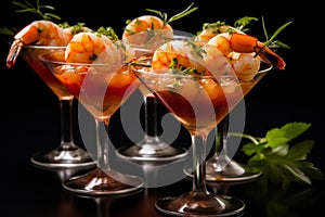 Enticing Shrimp spicy appetizer cocktail. Generate Ai photo