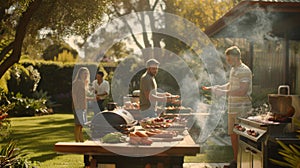 The enticing smell of grilled meats and vegetables wafting through the air as families prepare for their backyard photo