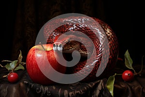 Enticing Snake apple sin temptation. Generate ai