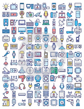Electronics and Devices Isolated Vector icons Set which can easily modify or edit