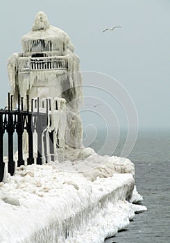 Entirely Frozen Light House photo