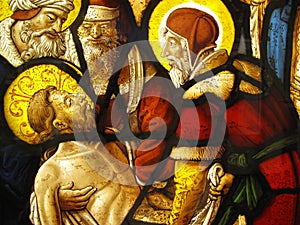 Entombment of Christ medieval stained glass photo