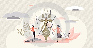 Entomology field concept, flat tiny person entomologists vector illustration