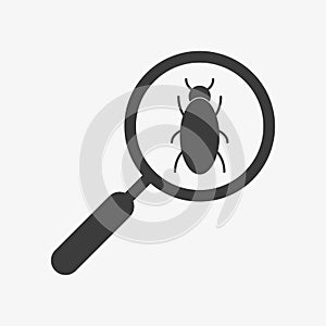 Entomology vector icon. Bug in a magnifying glass