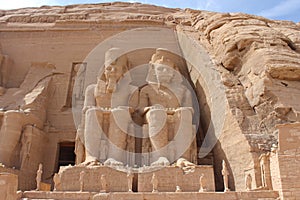 The entrance of Abou Simbel temple in Egypt with huge statues photo