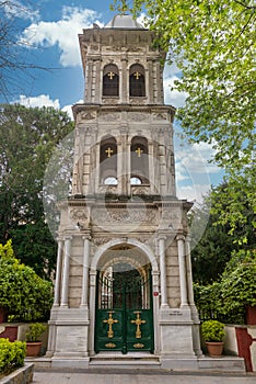 Entrance of Agios Greek Orthodox Panteleimonas Church, Kuzguncuk neighborhood of Uskudar district in Istanbul, Turkey