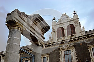 Entrance of the amphitheatre from the Piazza Stesicoro. of Catania Sicily, Italy photo