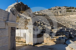 Entrance of Ancient amphitheater in the archeological area of Philippi, Greece