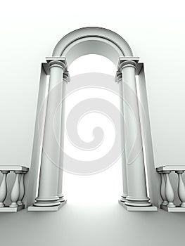 Entrance with arc, columns and balustrade photo