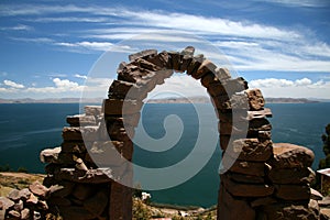 Entrance arc to Taquile Island, Peru photo