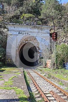entrance arch in the old abandoned railway tunnel in Gagra, Abkhazia