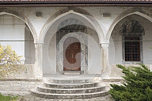 The entrance is through the arches in the Eastern style