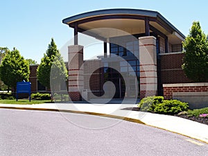 Entrance area for a modern brick building