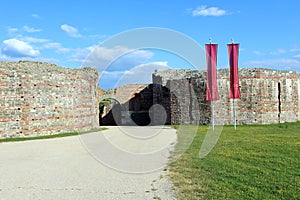 Entrance and banners in Felix Romuliana roman empire palace