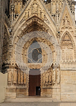 Entrance Of The Beautiful Roman Cathedral Basilique Saint-Remi Of Reims