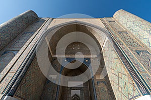 The entrance of Bibi-Khanim Mausoleum in Samarkand, Uzbekistan, Historic buildings. grave of Amir Temur, Tamerlane's