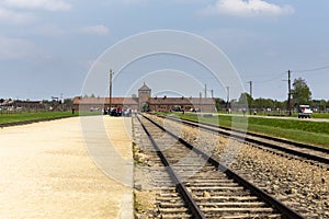 The entrance from Birkenau concentration camp complex photo