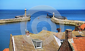 Entrance Breakwater at Whitby Harbor, Yorkshire, England.